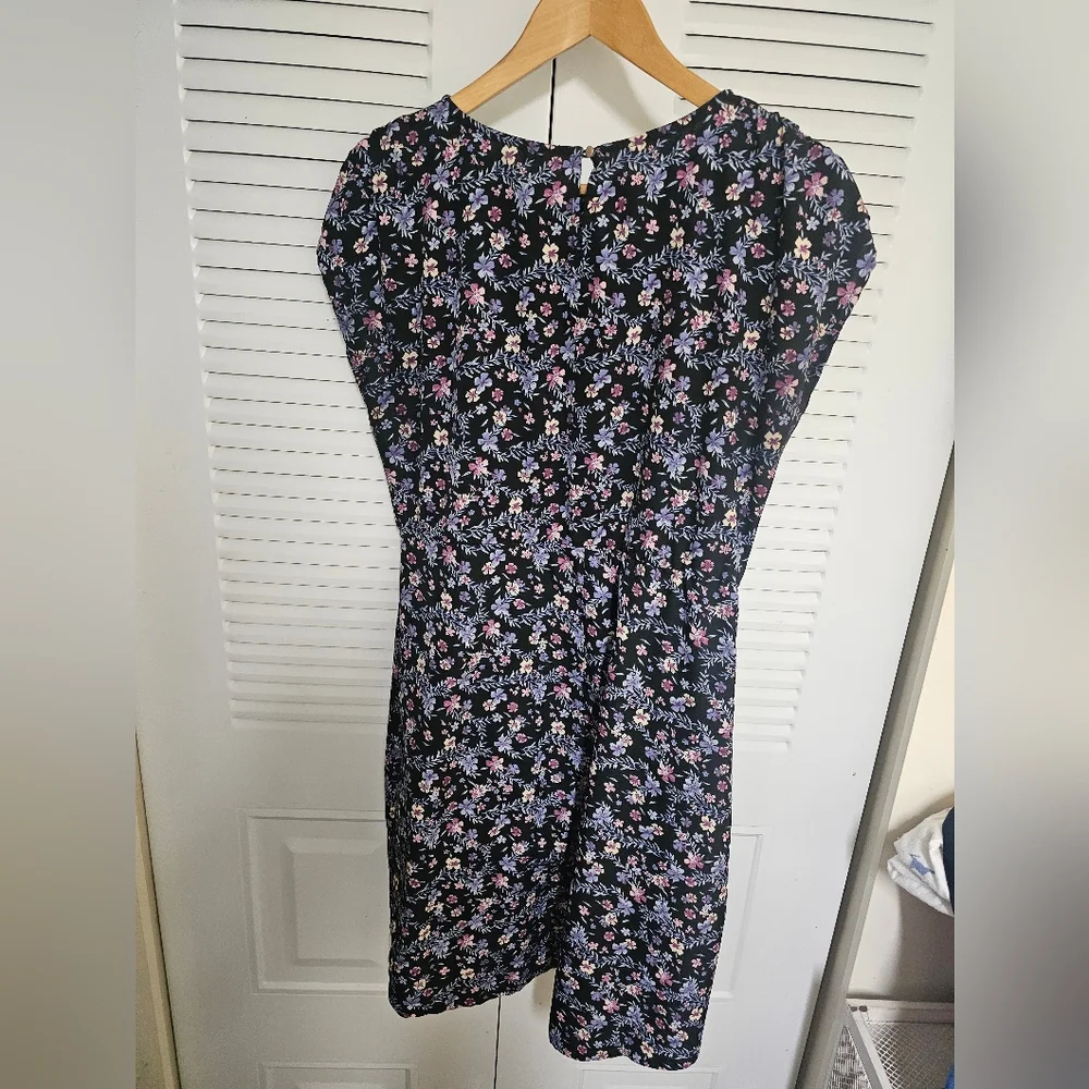 twik Black Mini Dress with Pink & Lavender Floral Print. - Picture 2 of 5